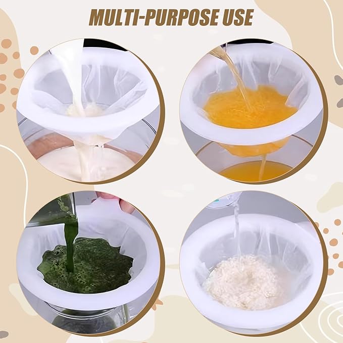 3-Piece Fine Mesh Strainer Set, 400/200/100 Mesh Nylon Sieve with Handle for Tea, Coffee, Nut Milk, Juice, Yogurt, Broth - Reusable, Dishwasher Safe Food Strainers