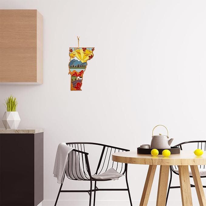 Totally Bamboo Vermont State Shaped Cutting Board and Charcuterie Serving Platter with Artwork by Summer Stokes, Includes Hang Tie for Wall Display