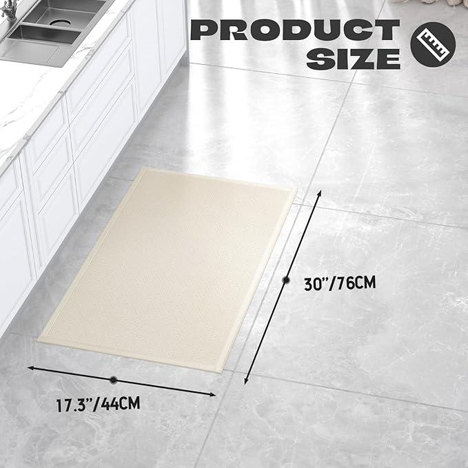 Kitchen Rug, Rubber Non Slip Kitchen Rugs Washable, Absorbent Runner Mat for Floor, Machine Washable Standing Mats for in Front of Sink, Door, Laundry, Entryway, Hallway (Beige, 30" × 17.3")