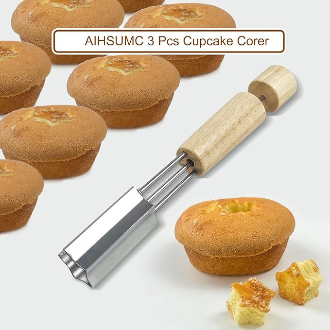 Cupcake Corer, 3 Pcs Plunger Cutter Pastry Corer, Digging Holes Tools Muffin Cake Filling Tool Mini Cupcake Hole Punch for DIY Baking Filling and Decorating, Flower, Star, Heart