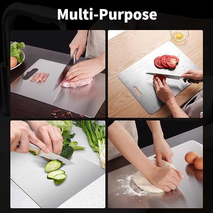 Titanium Cutting Board, Titanium Cutting Boards for Kitchen Double-Sided Stainless Steel Cutting Board Durable Non Toxic Food-Grade Chopping Board for Meat Vegetable Fruit(18"L x 12"W)