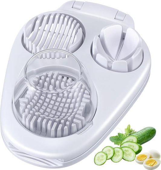LemonRoad 3 in 1 Egg Slicer for Hard Boiled Eggs Stainless Steel Egg Cutter White Kitchen Dicer Chopper Tool for Strawberry Grape Cherry Banana Butter Mushroom Tomato