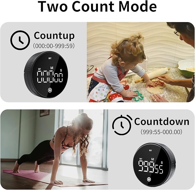 Digital Kitchen Timer with Magnet,Large LED Display Visual Timer with Countdown Countup for Adult & Children，Battery Supply for Classroom Home Gym Office