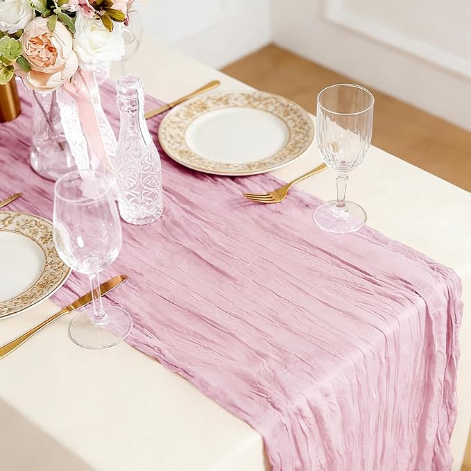 3 Pack Pink Cheesecloth Table Runner -17×120 Inch Gauze 10 FT Long Cheese Cloth Table Runners for Bridal Wedding Party Baby Shower Holiday Birthday Home Easter Decor (Pink, 3PC)