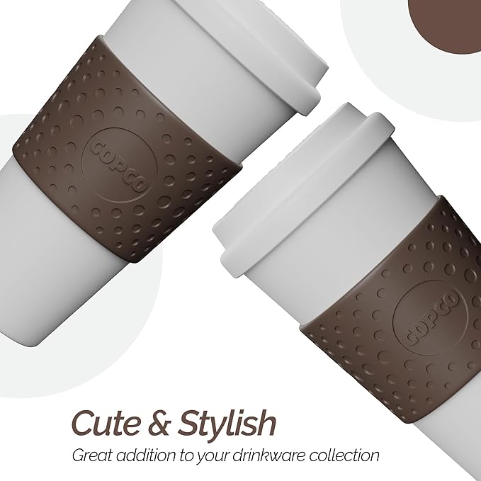 Copco Acadia 16 oz Reusable To-Go Travel Mug - BPA-Free Insulated Coffee Cup with Double-Wall Insulation, Spill-Proof Lid & Non-Slip Rubber Grip - Microwave & Dishwasher Safe (White/Brown)