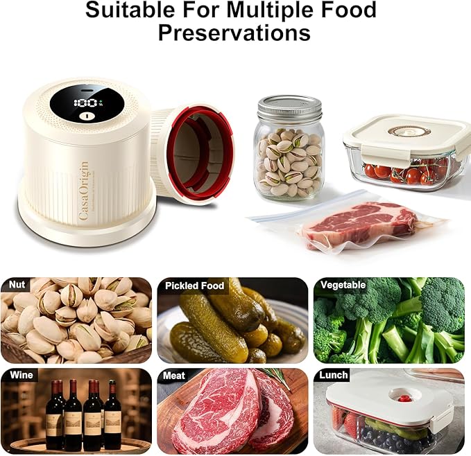 Electric Mason Jar Vacuum Sealer Kit for Wide & Regular Mouth Jars, Automatic Jar Sealer for Canning and Food Storage, Includes Lids & Vcuum Bags