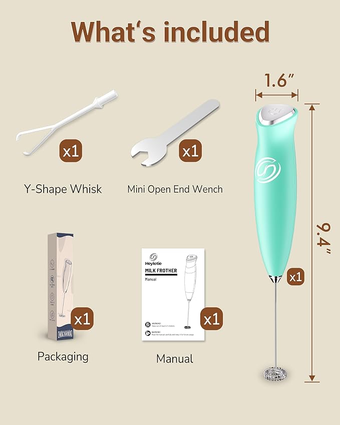 HeyLotie Milk Frother Handheld Frother Wand Drink Mixer Handheld Coffee Stirrers Electric Frother for Coffee Mixer Wand with 2 Whisk frother for protein powder coffee frother handheld-Aqua