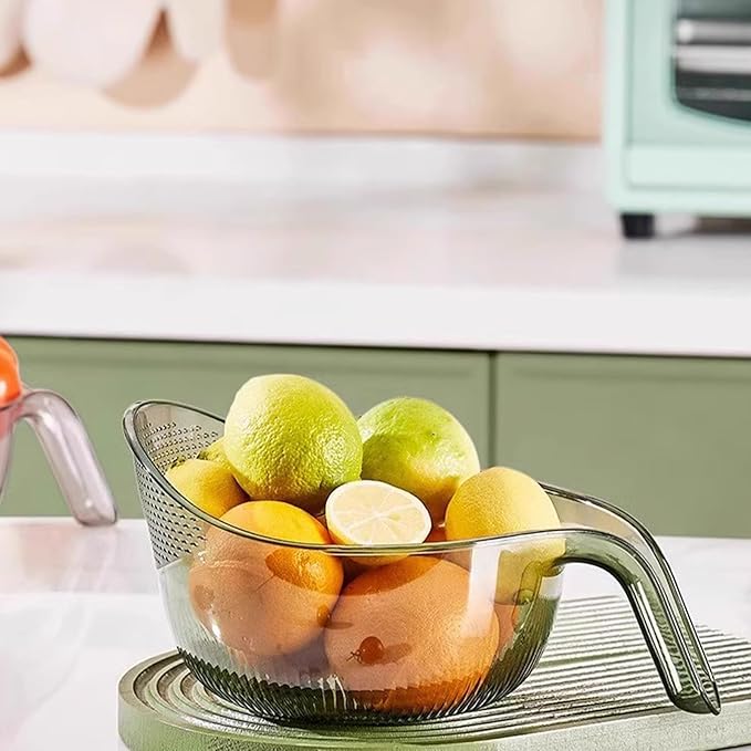 2-In-1 Rice Strainer,Large Rice Washer Beans Washer Strainers And Colanders - Washing Bowl for Fruit Washing Bowl With Strainer,Rice Washing Bowl Multifunctional Drain Basket (Gray)