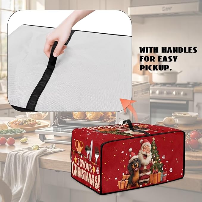 Doojoayie Chrsitmas Santa Toaster Cover 6 Slice Stain Resistant Dust Cover for Bread Machine Small Kitchen Appliance Protector for Bread Making Machine/Air Fryer, Red