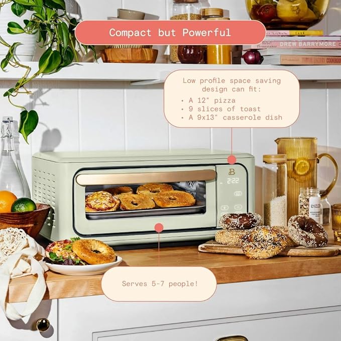 Beautiful by Drew Infrared Air Fry Toaster Oven 1800W with 9-Slice Capacity and Multi-Function Cooking (Sage Green)