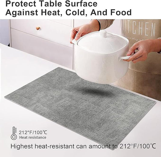 Leather Heat Resistant Placemats Set of 6 Waterproof Wipeable Washable PU Table Mats,Easy to Clean Anti-Slip Place Mats (Light Grey, 6)