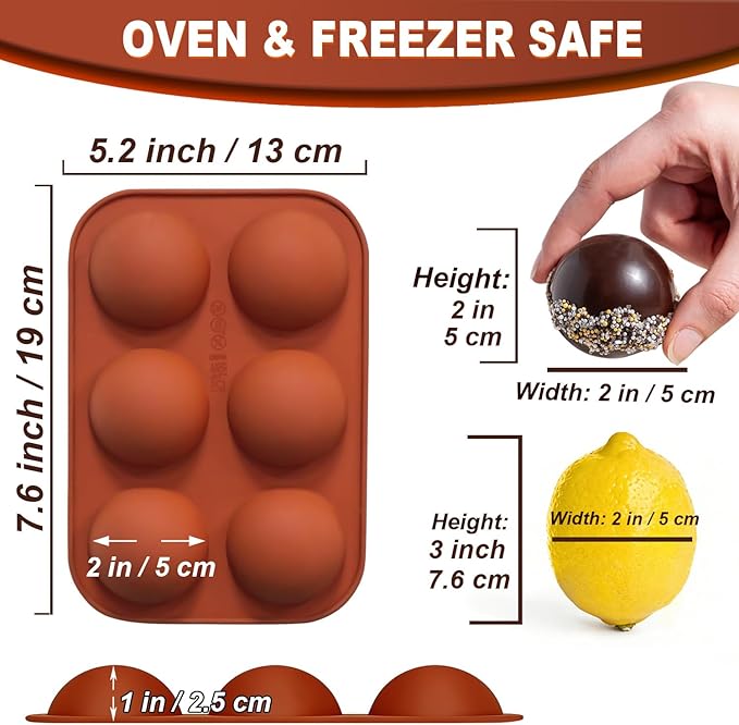 6 Holes Medium Semi Sphere Silicone Molds, 2 Packs Half Sphere Silicone Baking Molds for Making Chocolate, Cake, Jelly, Dome Mousse
