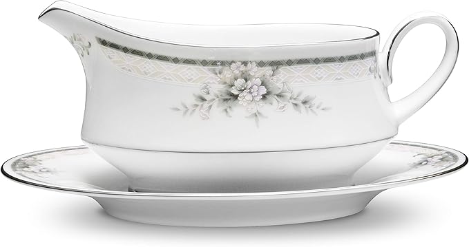 Noritake Sweet Leilani Gravy Boat with Stand White 16 oz