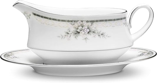 Noritake Sweet Leilani Gravy Boat with Stand White 16 oz