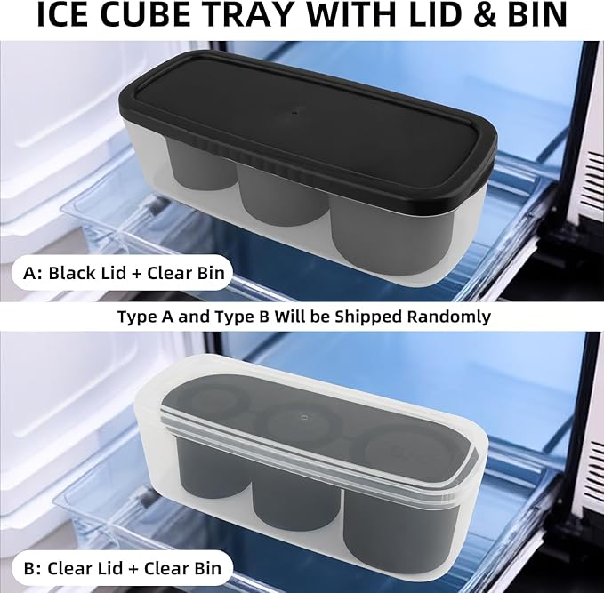 Tcamp Ice Mold for 30 oz Tumbler Cup, Silicone Ice Cube Tray With Lid and Bin for Freezer, Ice Ring Ice Maker for Chilling Cocktails, Whiskey, Drinks, Coffee, Easy Fill and Release (Black)