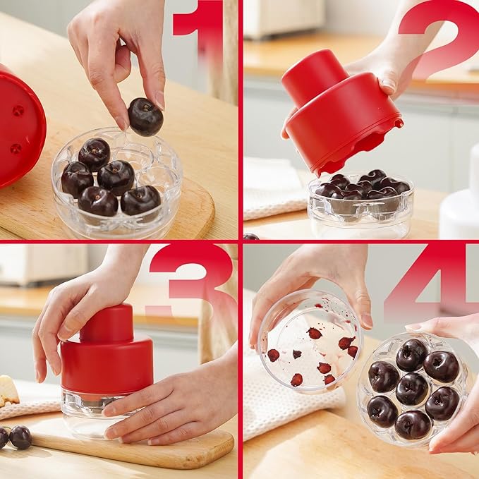 Cherry Pitter Tool Multiple Cherry Pit Seed Remover Labor-Saving Push Down Corer for 7 Stones at Once Easy to Use for Making Jam Safe to Dishwasher