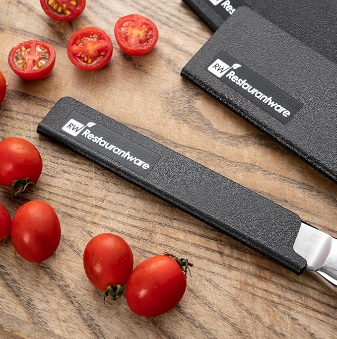 Sensei 6 x 1 Inch Knife Sleeve, 1 Knife Protector - Fits Steak Knife, Felt Lining, Black Plastic Knife Blade Guard, Durable, Cut-Proof - Restaurantware