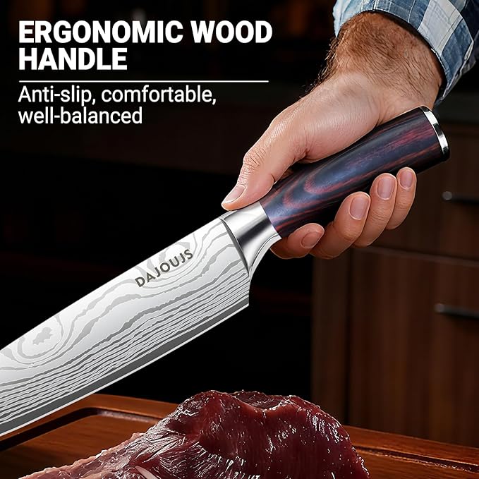 Chef Knife 8 Inch Kitchen Knife - Ultra Sharp High-Carbon Steel Chefs Knife, Professional Cooking Knives with Ergonomic Wood Handle & Gift Box