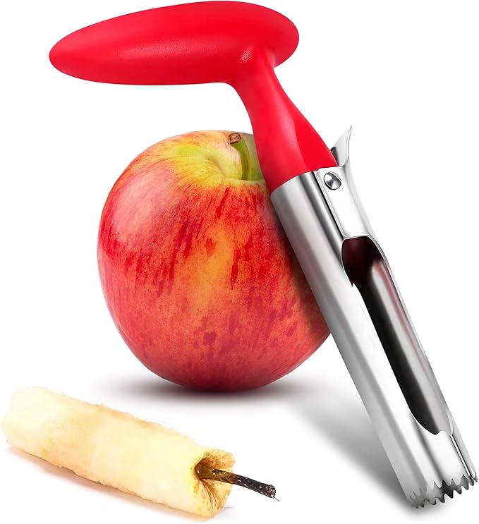 Apple Corer Tool – Apple Core Remover with Ergonomic Plastic Red Handle, Durable Food-Safe Stainless Steel, 7.3" Easy to Use and Clean, Festive Kitchen Helper for easy Easter Desserts & Home Baking