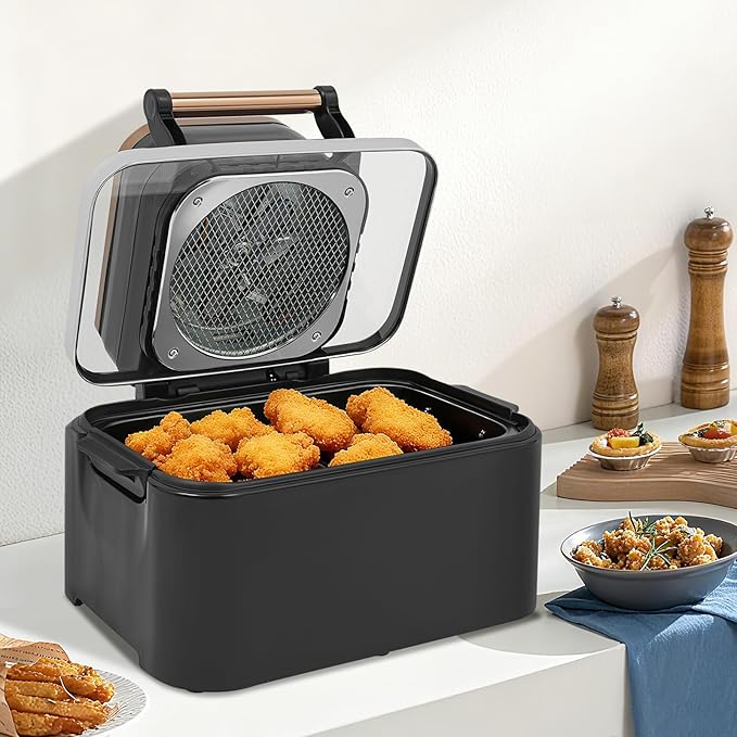 12.68QT Glass Air Fryer, 1700W Large Capacity Non-Toxic Air Fryer Oven with Transparent Window, 6 Presets & Precise Temp Control for Roast, Bake, Fry (Black)
