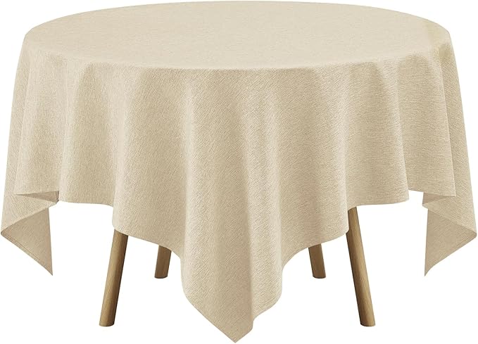 Faux Linen Square Tablecloth for Dining Room,Waterproof Texture Decorative Farmhouse Rustic Table Cloth for Indoor Outdoor Party, Holiday, Banquet Picnics, Patio,52 x 52 Inch (Square),Beige