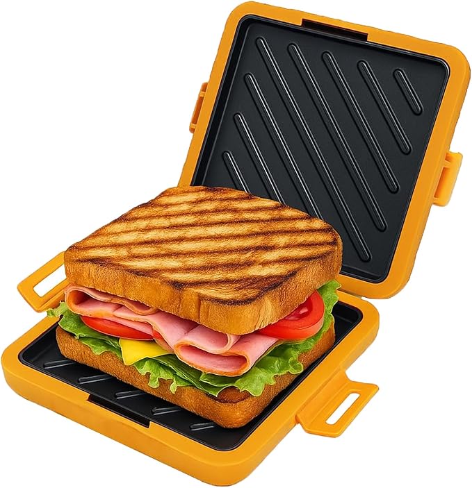 Microwave Sandwich Maker,Microwave Sandwich Toast Maker,Toast Panini Press,Dishwasher Safe,No Power Required,Travel-Friendly Sandwich Maker (Orange)