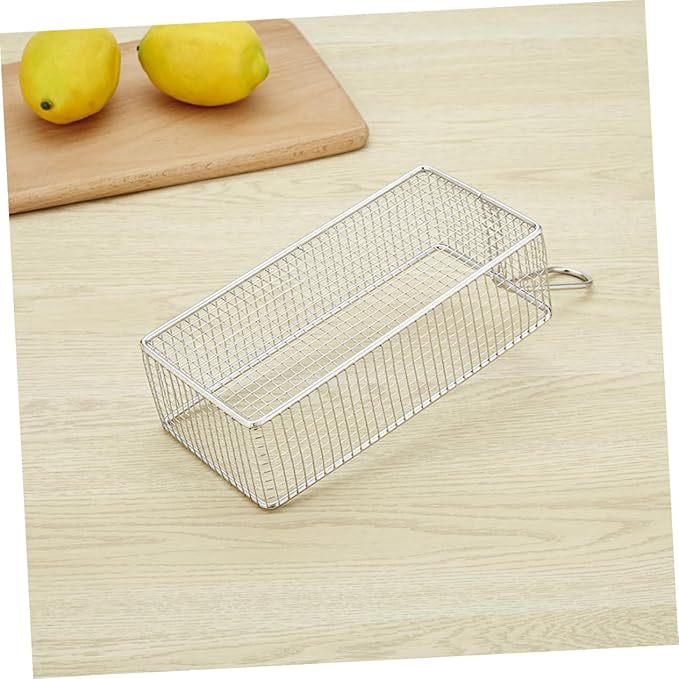 Chip Frying Basket French Fry Basket Metal Food Strainer Stainless Steel Rectangular Fry Basket Net Strainer Basket Spider Strainer Skimmer Ladle Mesh Frying Basket Blush With Ears