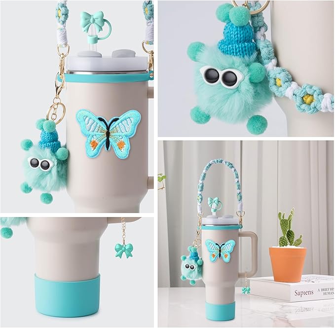 Stanley Cup Accessories Set I Water Bottle Handle Strap, Silicone Cup Boot, Lipstick Holder, Keychain Charms & Handle Charms,Straw Topper Accessories for Stanley Cups 40oz/30oz
