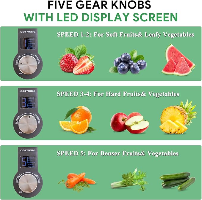 GOTMORE Juicer Machine, Blender & Grinder Combo 3 in 1 for Smoothies, Juice, Processing, Grinding & More 1300W Centrifugal Juice Extractor for Fruit Vegetable with 5 Speeds LCD Screen, Easy to Clean