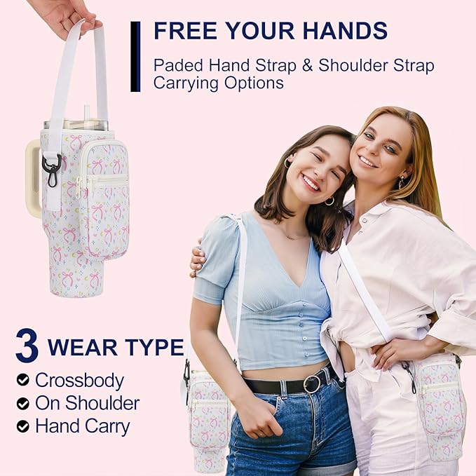Water Bottle Carrier Bag for Stanley 40/30 oz Tumbler with Phone Pocket Neoprene Water Bottle Holder with Shoulder & Handheld Strap Stanley Cup Accessories