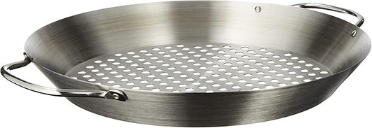 Tablecraft 12" Diameter Stainless Steel Grill Pan with Handles, Silver, Model: BBQ122