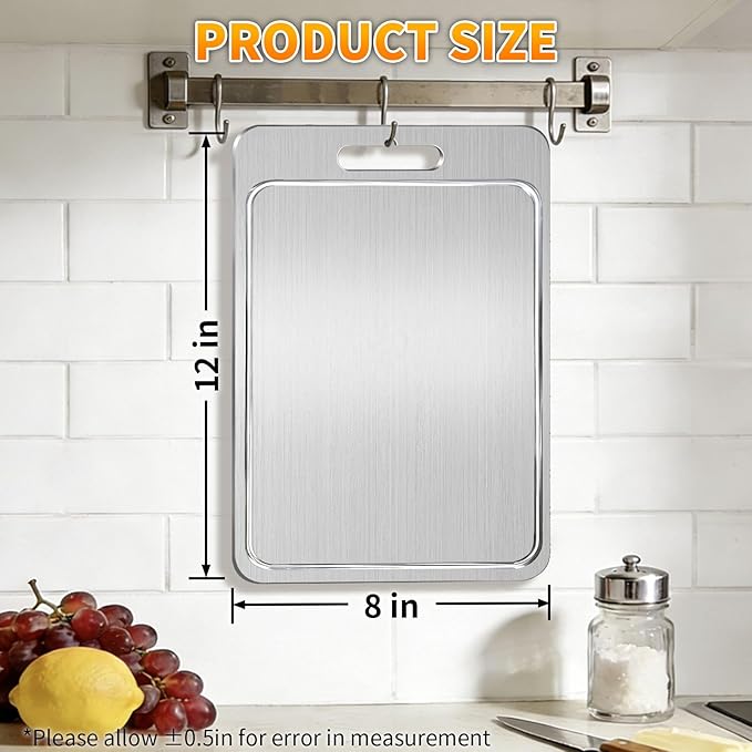 2025 New 100% Pure Titanium Cutting Board with Grooves, Double Sided Chopping Board, Meat, Fruit and Vegetable Cutting Board, Dishwasher Safe (8 * 12 IN)