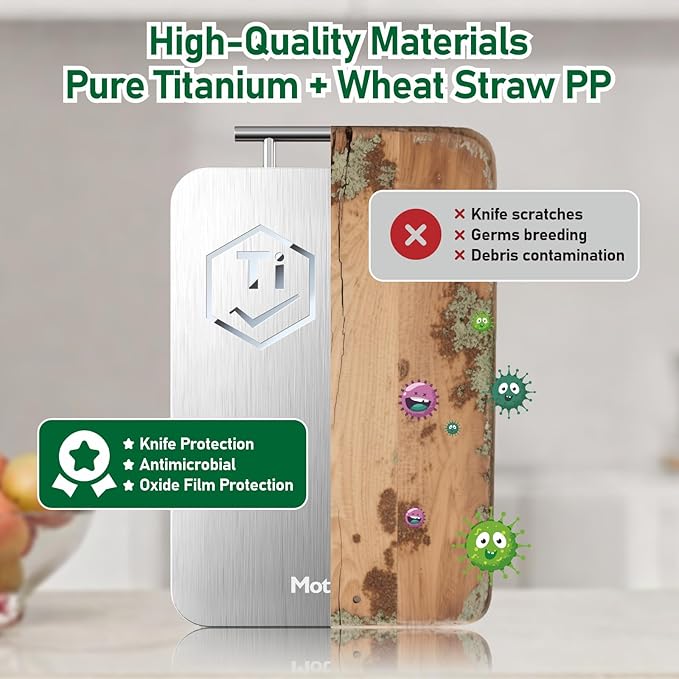 Titanium Cutting Board for Kitchen - 100% Pure Food Grade Double Sided Chopping Board, Titanium & Wheat Straw PP, Dishwasher Safe Easy to Clean - Large 15”×10”