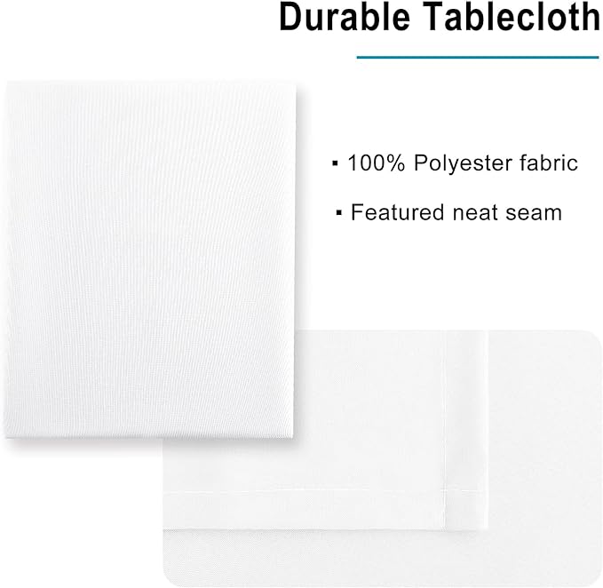 Hiasan White Tablecloth for Rectangle Tables - 70 x 140 inch - Waterproof, Spillproof & Wrinkle Resistant Washable Polyester Table Cloth for Dining/Party/Outdoor Picnic