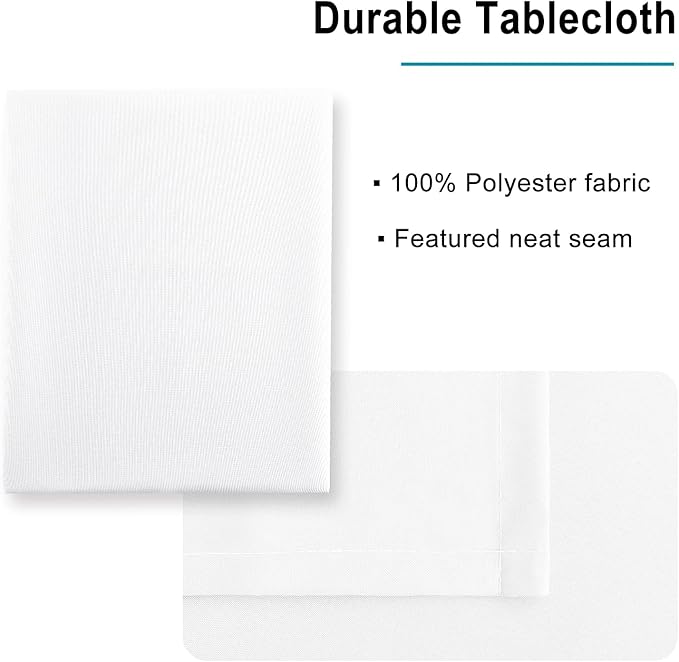 Hiasan White Rectangle Tablecloth - Waterproof Washable Polyester Fabric Table Cloth for Buffect Dining Birthday Party Wedding, 54 x 80 Inch