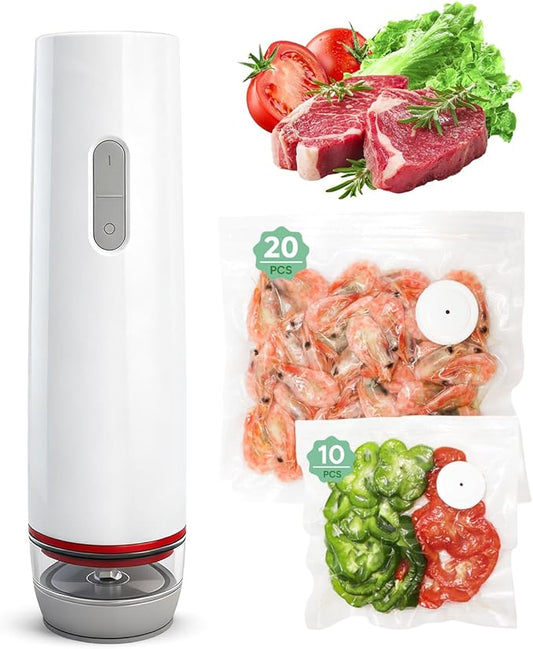 Handheld Vacuum Sealer for Food with 30 Reusable Bags, Compact Rechargeable Vacuum Sealer Machine, Food Sealer for Freezer, Kitchen, Home, BBQ, Sous Vide, Travel, Kitchen Gift Idea