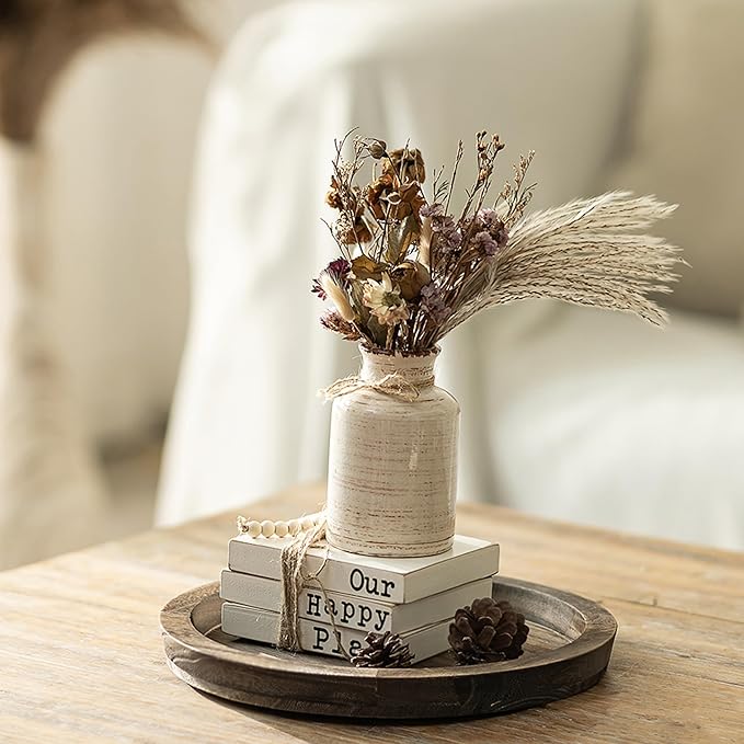 Hanobe Candle Plate Holder Tray: Round Wood Decorative Candle Plate Decor Farmhouse Table Centerpiece Rustic Wood Tealight Pillar Trays for Christmas Wedding Halloween Home Decor