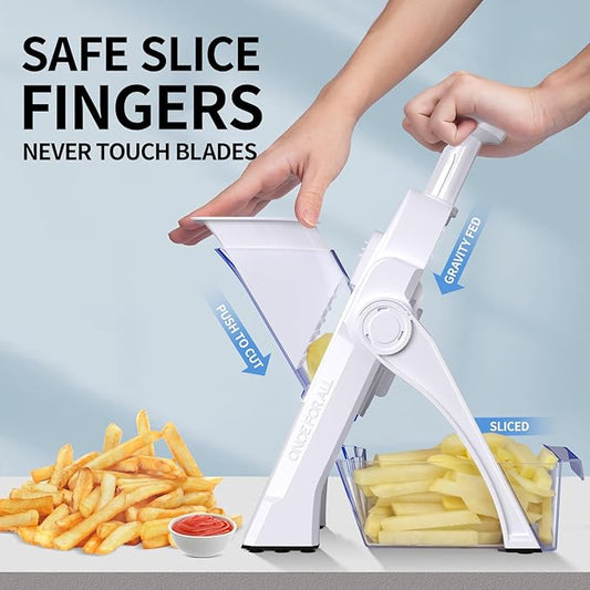 Safe Mandoline Slicer Vegetable Chopper Potato Food Cutter,Thickness Adjustable 0.1-8 mm Veggie Dicer Kitchen Chopping Artifact for Fast Meal prep (White)