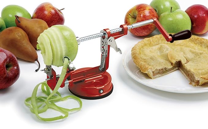 Norpro Apple Master-Apple, Potato, Parer, Slicer & Corer with Vacuum Base & Clamp,Red