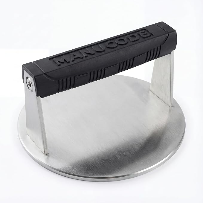 Stainless Steel Burger Smasher 2.70 LB – 7 Inch Steak Weight for Smash Burgers, Bacon, Sandwiches | Dishwasher Safe, Preheatable Protein Press with Silicone Handle | Commercial BBQ Tool