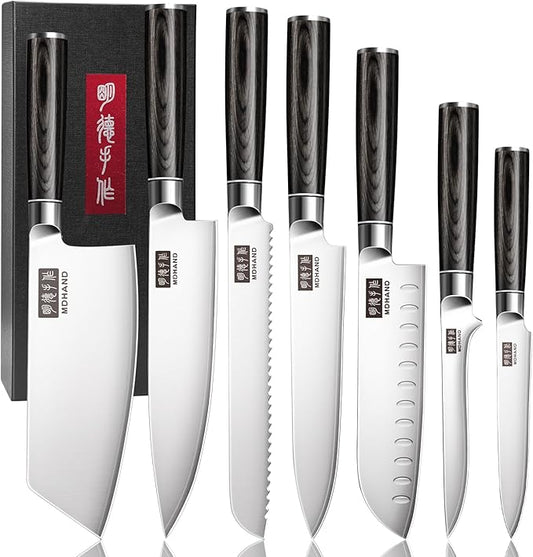 MDHAND Knife Set, 7PCS Professional Japanese Kitchen Knife Set, High Carbon Stainless Steel Chef Knife Sets - Pakkawood Handle for Professional Chef, Cooking, Cutting, Dishwasher Safe, Elegant Box