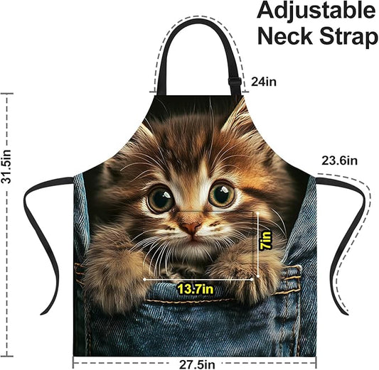 Funny Cat Apron with 2 Pockets Waterproof for Men Women Kitchen Garden Decor