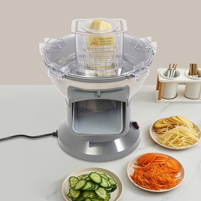 4-In-1 Electric Vegetable Chopper 200W Multifunctional Vegetable Fruit Processor with Dicing, Slicing, Shredding, and Striping Function, Vegetable Slicer, Automatic Cutter for Commercial and Home Use