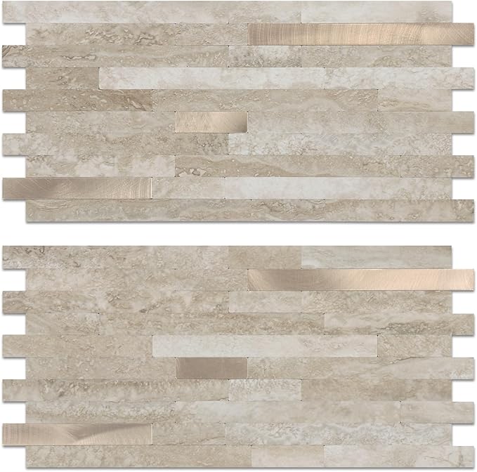 Yipscazo 20 Sheets PVC Wall Tiles Stick on Tiles for Backsplash Kitchen, Bathroom, Laundry Room, Camper, Fireplace (6'' X 12'', Rock)