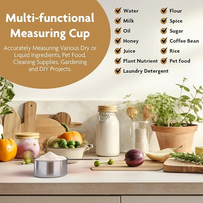 2PCS 1/3Cup(80ml) Stainless Steel Measuring Cup, Single Metal Scoop for Wet and Dry Ingredients, Great Kitchen Gadgets for Cooking