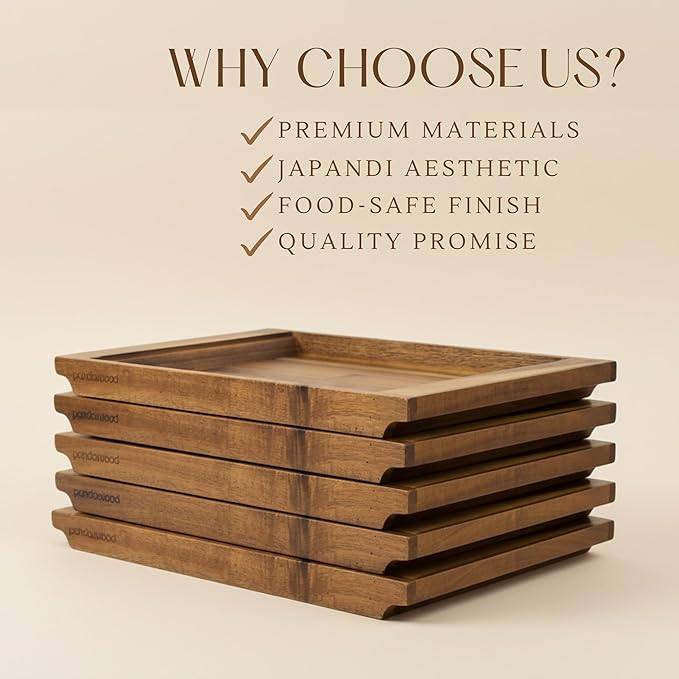 Acacia Wood Serving Tray - Large Wooden Tray for Ottoman - Rectangle Coffee Table Tray - Wooden Decorative Tray for Kitchen Counter, Dining Table, Breakfast - 15.7x11 (Japandi)