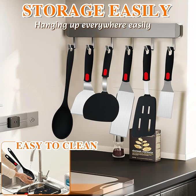 Professional 6-Piece Spatula Set - Hybrid Stainless Steel & Silicone Turner Set, 600°F Heat Resistant, Metal Spatulas for Griddle/Cast Iron & Nonstick Safe Silicone Tools for Egg, Pancake, Burger