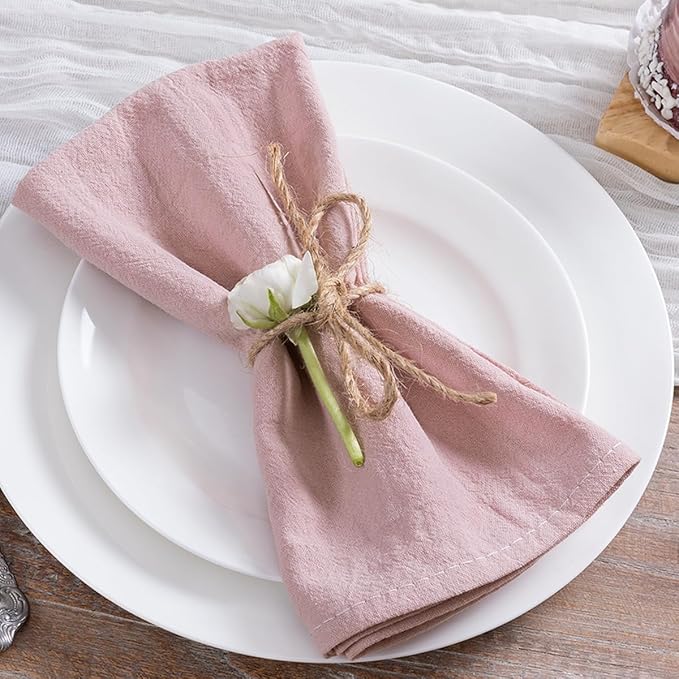 MLMC 8 Pack Pink Cloth Napkins Rustic Washable Cotton Linen Valentine's Day Napkins Set of 8 Dusty Pink 17"x17" Reusable Dinner Napkins Cloth for Spring Easter Wedding Bridal Shower Reception