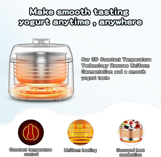 1.37QT Yogurt Maker Machine with Stainless Steel Bowl, Automatic Electric Greek Yogurt Maker, Probiotic Maker for Natto & Rice Wine