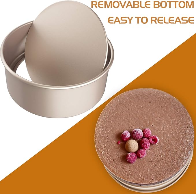 CHEFMADE Bakeware Round Cake Pan, 6-Inch with Removable Loose Bottom Nonstick & Quick Release Coating Chiffon Bakeware for Oven and Instant Pot Baking (Champagne Gold)